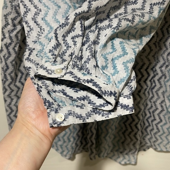 Dolma Women Long Sleeve V Neck Blouse Blue Gray Zigzag Large - Picture 6 of 9